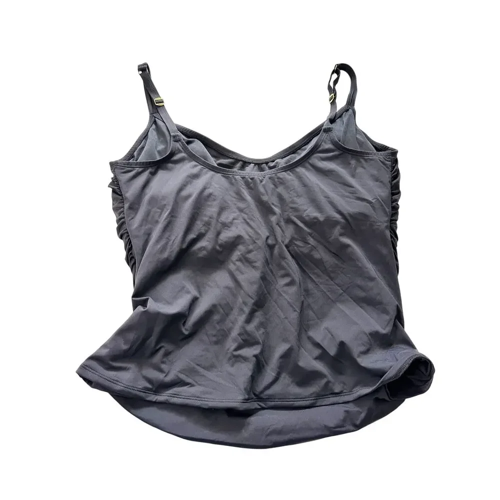 Blue Rod Beattie‎ Solid Black Tankini Top Ruched 18 W